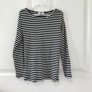 Old Navy black and white striped ribbed long sleeve Tee Girls Size 8 (Big Kids)
